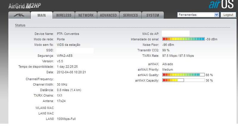 PTP com Airgrid M2 por causa de obtrução por poucas arvores mas ficou melhor que a encomenda...