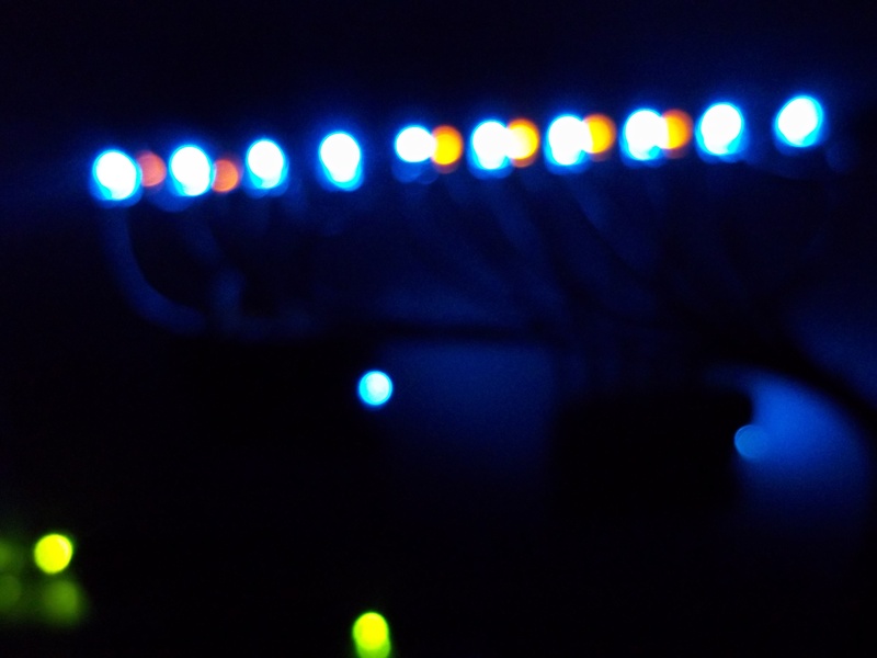 Patch Panel funcionando e iluminado à noite. Parece um monte de vagalume azul...