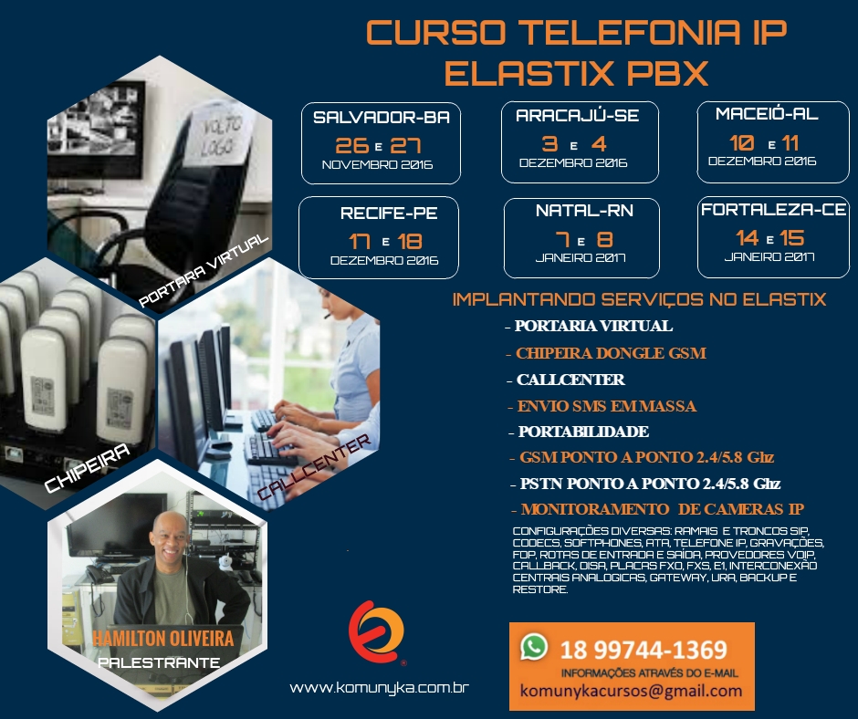 Oportunidade imperdível em Salvador, Aracaju, Maceió, Recife, Natal e Fortaleza. 
Cursos realizados em dois dias (Sábado e Domingo), assim ninguém perde dia de serviço!
Faça sua inscrição, preço super acessível com investimento de R$ 399,00, apenas 30 vagas por cidade. www.komunyka.com.br