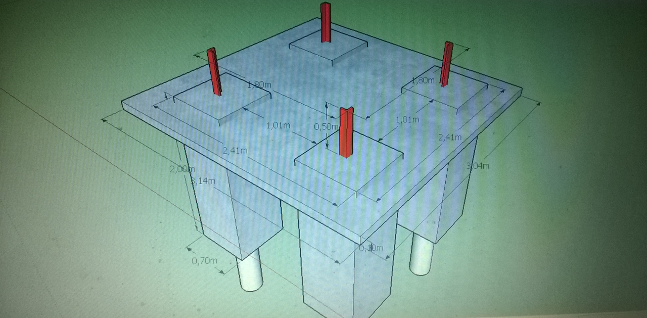 Base em fundação para torre 45 metros parafusada, quadrada