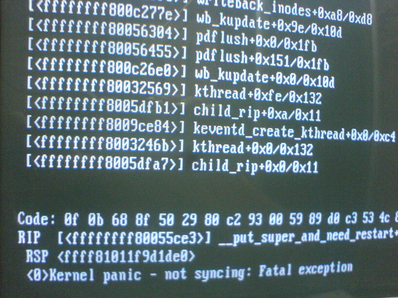 oops.. kernel panic.. postei aqui imagem para o povo do kernel.org ver o erro :)