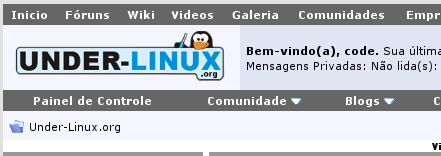 Link "Painel de Controle" aparecendo logo abaixo do logotipo do Under-Linux, apenas para usuários que estejam logados no Portal.