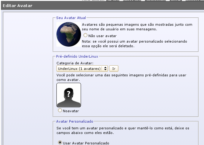 Selecionando seu avatar pessoal.