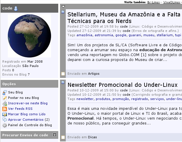 Opção de postagem no seu Blog.