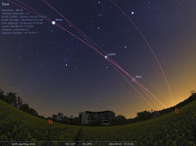 As %u00F3rbitas dos planetas podem ser vistas no Stellarium em uma observa%u00E7%u00E3o simulada.