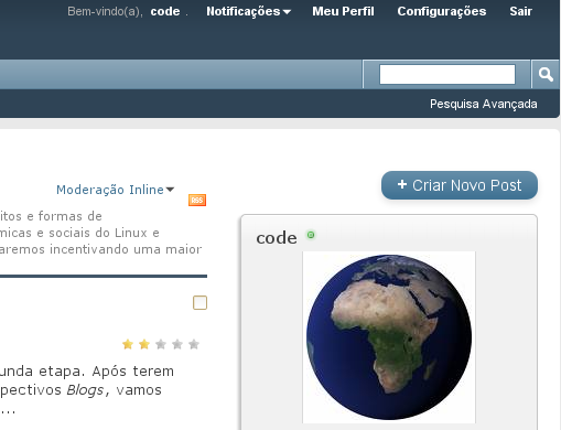 Botão "Criar Novo Post" dentro da página de seu Blog no Portal Under-Linux.