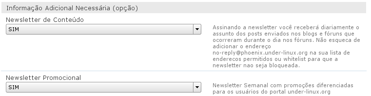 Ambas as op%u00E7%u00F5es de Newsletter, Di%u00E1ria e Promocional, j%u00E1 vem marcadas como SIM por padr%u00E3o.